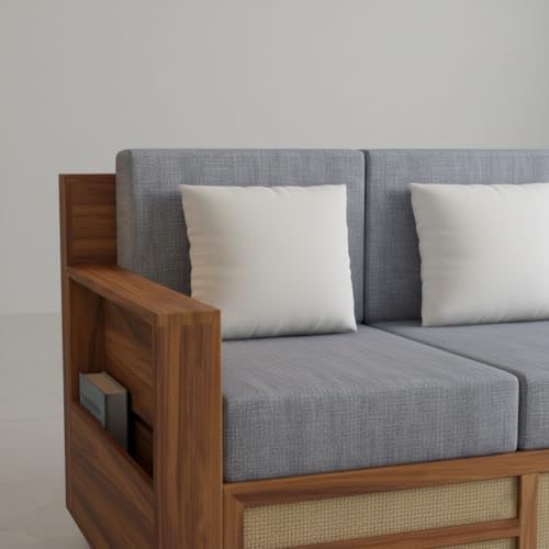Image of 3 Seater Wooden Sofa for Home and Furniture Premium Upholstery Modern and Durable Design for Living Room and Office - Grey