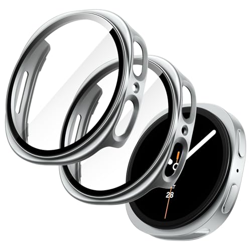 Image of JETech Cover Case with Screen Protector for Samsung Galaxy Watch 8 44mm, Overall Protective Cover, Built-in Tempered Glass Film High Sensitivity, 2 Pack (Silver)