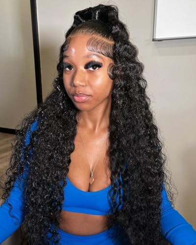 DaXunDi Deep Wave Lace Front Wigs Human Hair Pre Plucked 13x6 Curly Human Hair Wig 200% Density Wet and Wavy HD Lace Front Wigs Glueless Wig Deep Wave Wigs for Women Human Hair(26 Inch)
