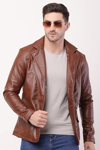 Image of Wolver Men's PU Leather Blazer, Casual Party, 2-Button