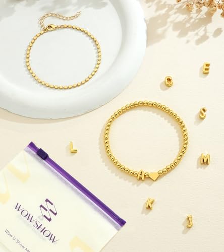 Wowshow 18K Gold Plated Stretch Initial Beaded Bracelet w/ Heart Charm (A,C,E,J,L,S) - image 5