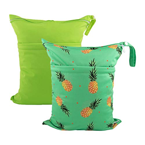 ALVABABY 2pcs Cloth Diaper Wet Dry Bags Waterproof Reusable with Two Zippered Pockets