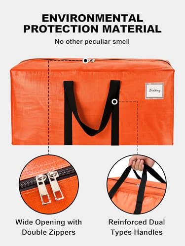 Image of 80 Pack Large Strong Moving Bags with Zippers & Carrying Handles - Water-Resistant - Heavy Duty Storage Tote for Space Saving, Fold Flat, Alternative to Moving Box (Orange)