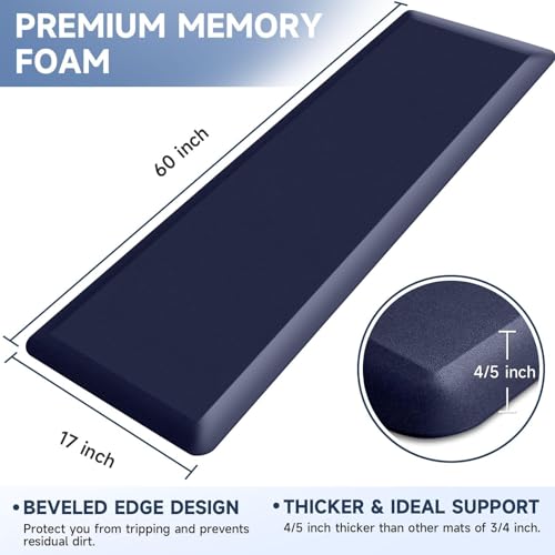 Image of 4 /5 Inch Thick Kitchen Mat Anti Fatigue Mat Kitchen Rugs Kitchen Decor Non-Slip, Stain & Water Resistant, Kitchen Mats Desk Mat for Kitchen, Office, Workshop, Blue, 17'' x 60''