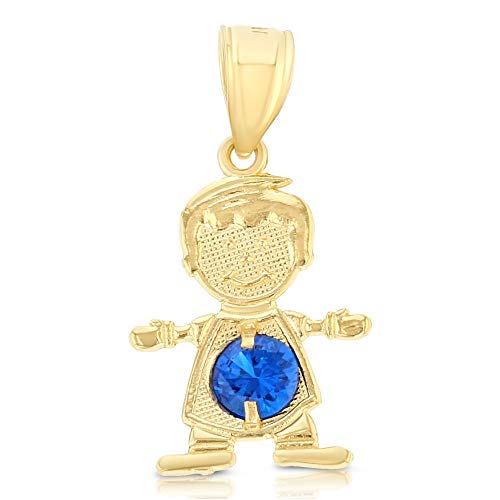 Ioka - 14K Yellow Gold September Birthstone for Mother and Son Cubic Zirconia CZ Boy Charm Tiny Size Pendant For Necklace or Chain