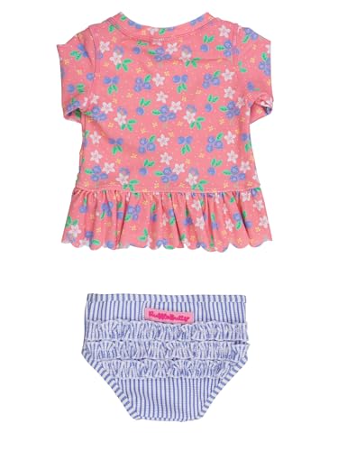 Image of RuffleButts Baby /Toddler Girls Scalloped Long Sleeve Rash Guard 2-Piece UPF50+ Sun Protected Swimsuit