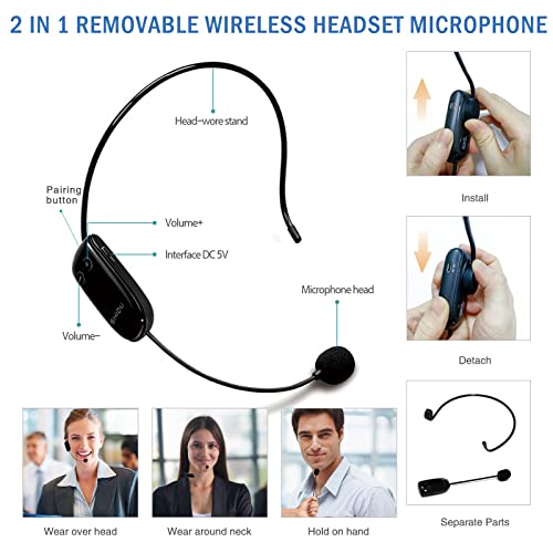 Voice Amplifier With Wireless Headset Mic - 18W 4400Mah Rechargeable Mini Pa System, Bluetooth 4.2, Waterproof Ipx5 Portable Speaker For Teacher, Outdoors #TOP2