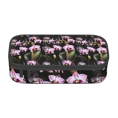 JGHHOUN Horloge Orchidée Motif Imprimé Adolescents Grande trousse de rangement Étudiants École Voyage Fournitures de bureau essentielles