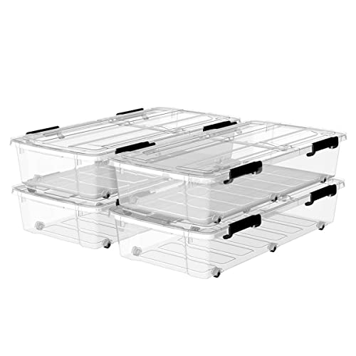 Cetomo Lot de 4 boîtes de rangement sous le lit avec couvercles et boucles durables - 50 L x 4 cm - Boîtes de rangement multi-usages avec couvercles (C0152 x 4)