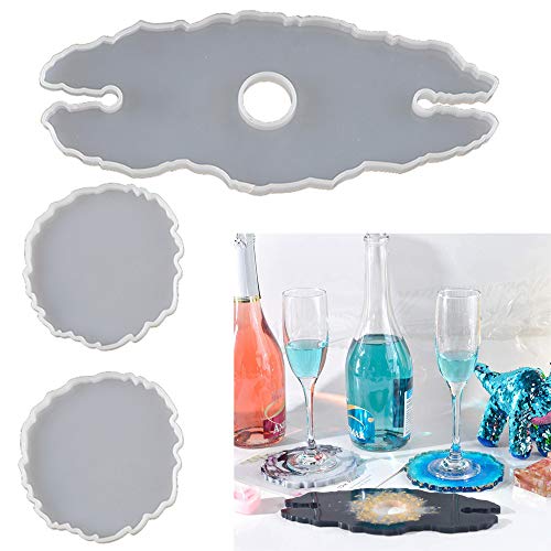 Lot de 3 moules en silicone en résine époxy, support pour verres à vin, moule irrégulier pour décoration de bar, cuisine, maison Cover
