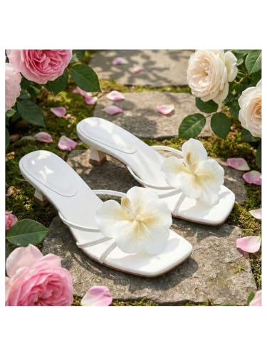 Image of MakeMeChic Women's Flower Kitten Heels Floral Summer Beach Sandals