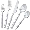 Updated bamboo 20 piece silverware set forged stainless steel flatware set cutlery set mirror polished dishwasher safe service for 4 2024 style  urban country home decor