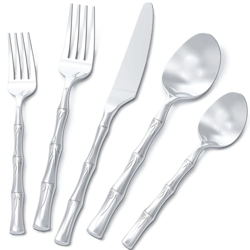 Updated Bamboo 20 Piece Silverware Set Forged Stainless Steel Flatware Set Cutlery Set Mirror Polished Dishwasher Safe Service for 4 2024 Style