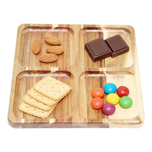 Plato dividido, vajilla de madera para fiestas, plato de servir dividido, bandeja de servir con uso para sushi, aperitivos, postres, pasteles, hogar, camping, vacaciones, boda, reunión, bufé, cocina