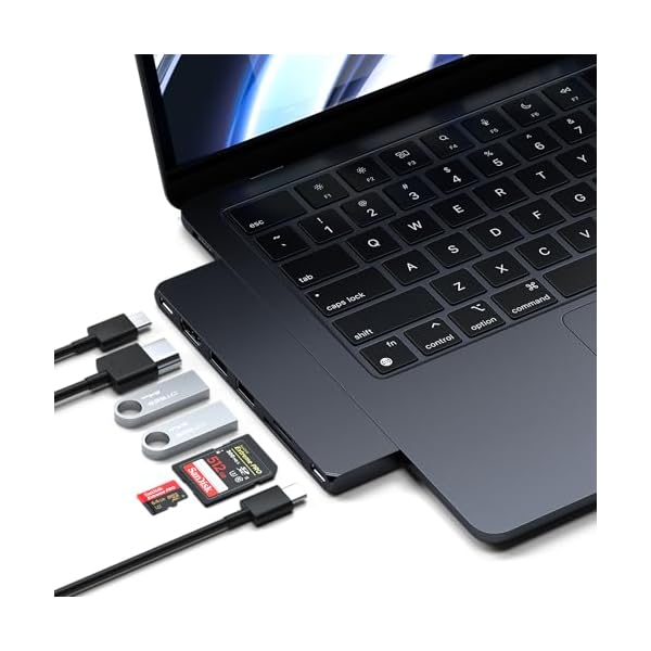 Satechi 7 in 1 USB C Hub Multiport Adapter Pro Slim, USB C Dongle, 100W Charging, 4K HDMI, USB 4, USB 3.2 Gen 2, SD/Micro Card Reader for Mac, MacBook Air/Pro M4 - Midnight