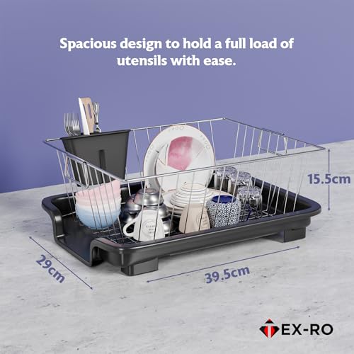 Image of TEX-RO Dish Drying Rack with Drainer Tray | Stainless Steel Vessel Drainer Basket for Kitchen | Utensils Drying Rack with Spout | Bartan Basket Stand for Sink | Kitchen Dish Rack, 29 cm