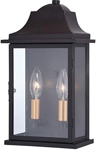 VAXCEL Bristol 13 in. H 2-Light Oil Burnished Bronze and Light Gold Traditional Outdoor Wall Sconce Made of Durable Steel, Clear Glass Shade, Use for Exterior Porch Patio Front Door or Garage