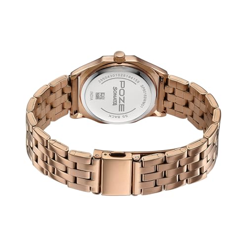 Image of Sonata Poze 8 Quartz Analog with Blue Dial IP Rose Gold Stainless Steel Strap Watch for Women - SP80169WM01W