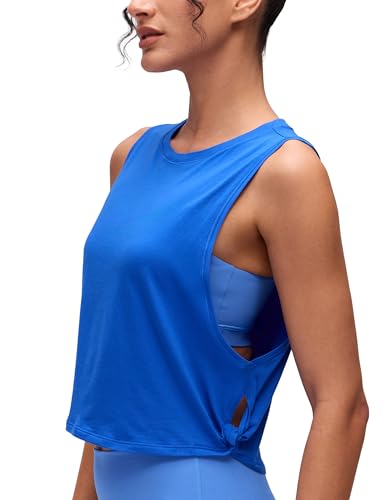 Image of CRZ YOGA Pima Cotton Dropped Armhole Tank | Workout, Naturally Soft, Loose Fit, Crop, Crewneck, Knotted Sides, Sleeveless Tops for Women