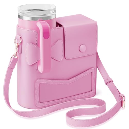 Bolsa cruzada Stanley Cup para botella de agua, accesorios al aire libre 2025 con correa ajustable y teléfono, portabotellas para senderismo, viajes (rosa), Pink