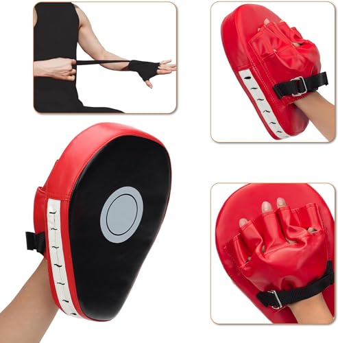 image for ZERUIDM 4-in-1 Kids Boxing Pads Gloves Kick Punching Mitts Set, Leathe