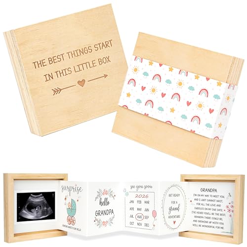 Blinking Stars Pregnancy Announcement Gifts for Grandpa To Be, Promoted To Grandpa Baby Announcement Gifts, Pregnancy Reveal Ideas- Baby Ultrasound Photo Keepsake Wooden Box