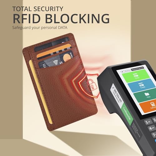 Image of Oak Leathers Leather Slim Minimalist Wallet for Men & Women RFID Front Pocket Leather Card Holder Wallets (Nappa Cognac Tan)