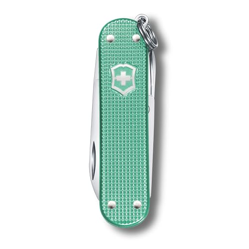 Image of Victorinox Classic SD Alox Swiss Army Knife, Compact, 5 Functions, Swiss Made Pocket Knife with Small Blade, Screwdriver and Key Ring - Minty Mint (Green)