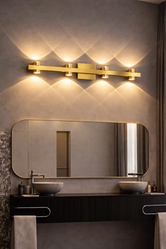 Image of JACKAL 12W LED Mirror Light for Bathroom & Vanity | Modern Mirror Lamp for Wash Basin, Dressing Table & Makeup Area | Energy Efficient, Rustproof | 1 Year Warranty (1, 12, Watts, Brass Aura)