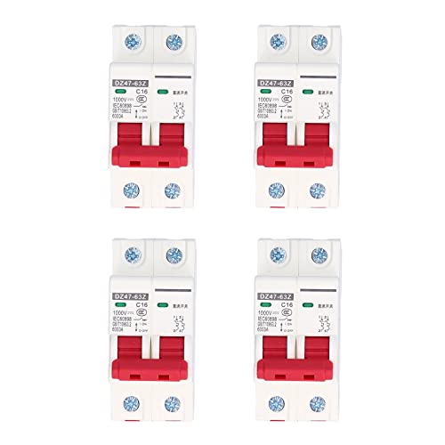4 Stück 1000V DC Leitungsschutzschalter 16A 2P Hutschiene Home Überlastschutz Luftschalter Sicherungsautomat für Wohnbeleuchtung Verteilerleitungen Solar PV Anlage