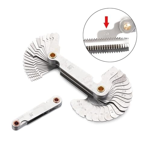 Calibrador de espesor de pintura, 10 piezas, calibrador de rosca métrica e imperial de 55/60 grados, herramienta combinada para torno y medición de paso de engranajes miniatura 2