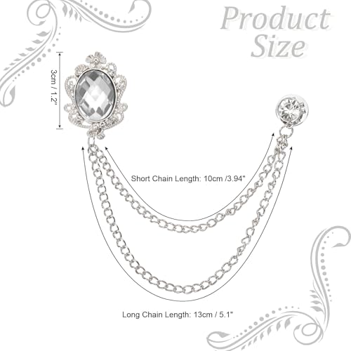 Image of PATIKIL Gem Hanging Chain Brooch Pins, Rhinestone Men's Gem Brooch Suit Pins Lapel Pins for Women Men