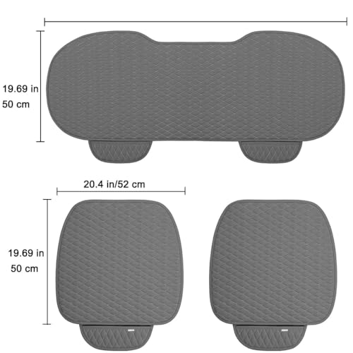 Image of BROGBUS Car Seat Cover Set for Hatchback & Sedan 3 Pieces (2 Front + 1 Rear Bench) Breathable Anti-Slip Fabric with Storage Pouch, Grey