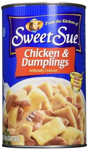 Sweet Sue Chicken & Dumplings – Scratch Made Canned Chicken Dumplings, 14 Grams of Protein Per Serving - Food Service Size for Cafeteria, Bulk Pantry - 48 oz Can (Pack of 1)