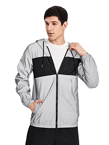 Floerns Men's Colorblock Long Sleeve Zip Up Drawstring Hooded Jacket Windbreaker Grey Xxl #TOP1