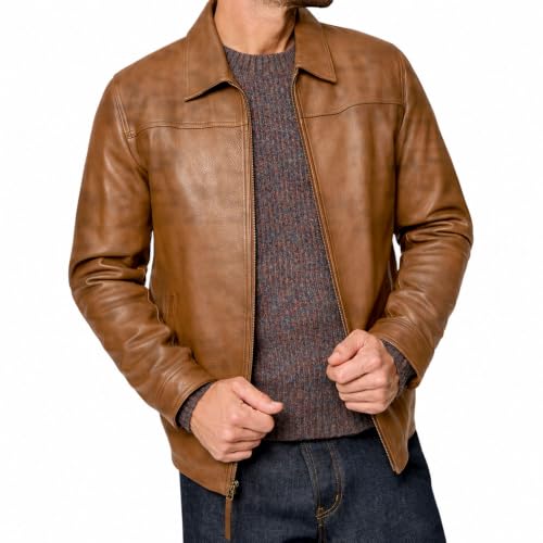 Image of Isaac & David Chicago Men's New Black /Brown Lambskin Leather Classic Open Bottom Jacket Motorcycle Vintage Racing Jacket