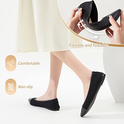 POVOGER Women's Pointed Toe Flats Womens Dressy Ballet Flats Foldable Low Heel Dress Shoes Comfortable 6