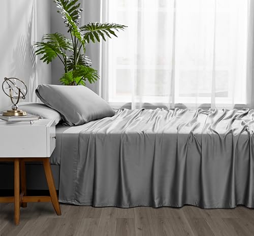 Image of ACCURATEX Cooling Sheets for Hot Sleepers, Split California King Size,Grey | Viscose Made from Bamboo, 5 Pcs Silky Soft Sheet Set, Breathable Cool for Night Sweats, up to 16 inches Deep Pockect