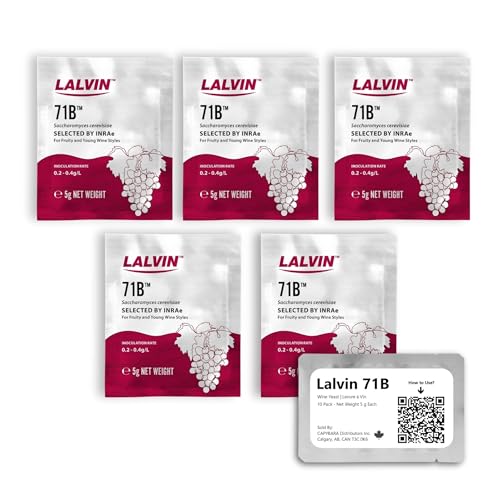 Lalvin 71B Levadura de Vino (5 Paquetes) - Levadura de Hidromiel - Haga Vino Hidromiel Sidra Kombucha en Casa - Sachets de 5 g - Saccharomyces cerevisiae - Vendido por CAPYBARA Distributors Inc.