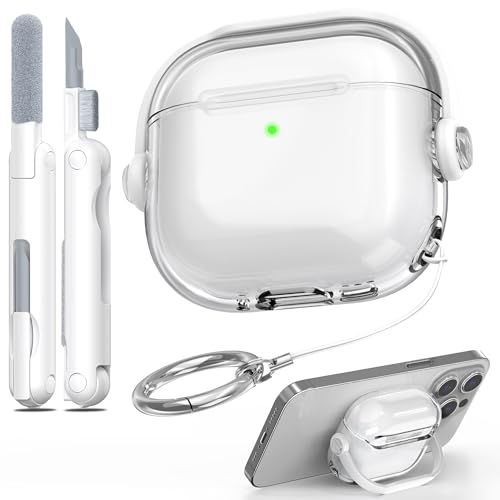 R-fun for Airpods 4 Case with Secure Lock & Cleaning Kit Shockproof Anti-Drop Music Headset Earphone Protective Case Cover Compatible with Airpods 4 clear white