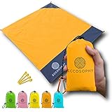 ECCOSOPHY Sand Proof Beach Blanket - Waterproof Picnic Blanket 60x55 Outdoor Compact Pocket Blanket Lightweight Ground Cover for Hiking Camping Festivals Sports Travel with Bag & Stakes (Orange)