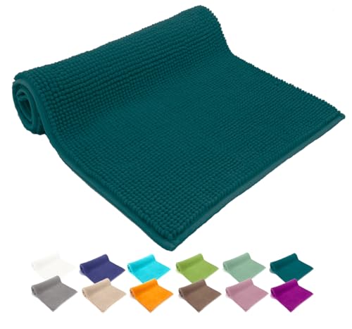 heimtexland ® Tapis de bain en chenille super moelleux et absorbant - Certifié Ökotex - Type 771 - Émeraude - 70 x 120 cm