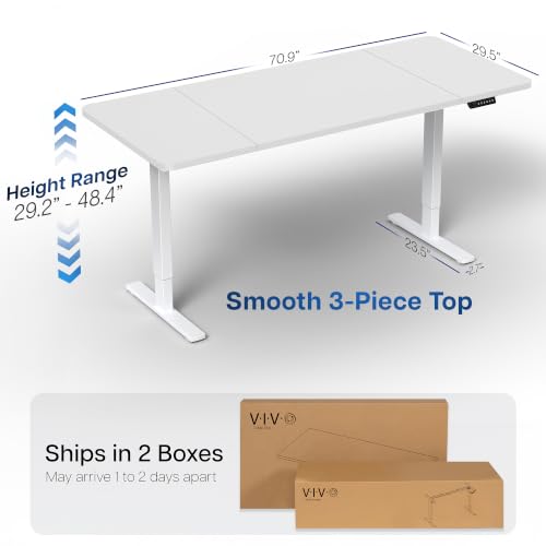 Image of VIVO Electric 71 x 30 in Standing Desk, Memory Height Adjustment, 1B Series, Holds 220 lbs, White Top White Frame, DESK-KIT-1W7W