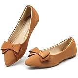 MUSSHOE Flat Shoes Women Comfortable Pointed Toe Slip on Women's Flats Shoes with Bow, Tan 8