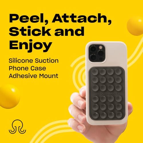 Image of OCTOBUDDY Classic MAX - Silicone Suction Phone Case Adhesive Mount - Hands-Free, Strong Grip Holder for Selfies and Videos - iPhone and Android Compatible - 2.6″ x 3.9″, Black Oyster