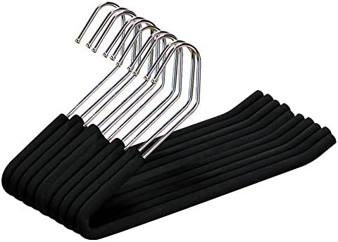 Spring Fever Space Saving Open Ended Heavy Duty Chrome Plating Non Slip Friction Foam Coated Slack Pants Trousers Hangers Black 10