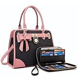 Qiyuer Medium Handbags For Women Vegan Leather Purses Set Satchel Tote Bags With Matching Wallet 2pcs BlackPink