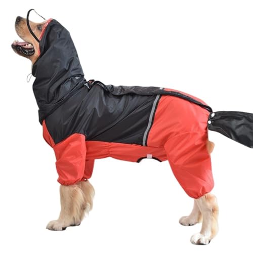 YAKINO犬レインコート ペットレインコート カッパ ペット用雨具 中型犬 大型犬 裏メッシュ 反射材付き 完全防水 防風 防雪 防塵 帽子付き 取り外し可能なしっぽカバー リード穴あり 着脱簡単 梅雨対策 耐久性 軽量 お散歩 お出かけ (レッド,3X