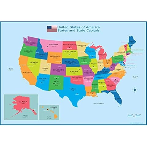 USA States and State Capitals Map - A3 (30cm x 42cm) Childrens Wall Chart Educational Kids Childs Poster Art Print WallChart Cover