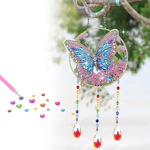 Carillon à vent diamond painting suspendu pour décoration jardin